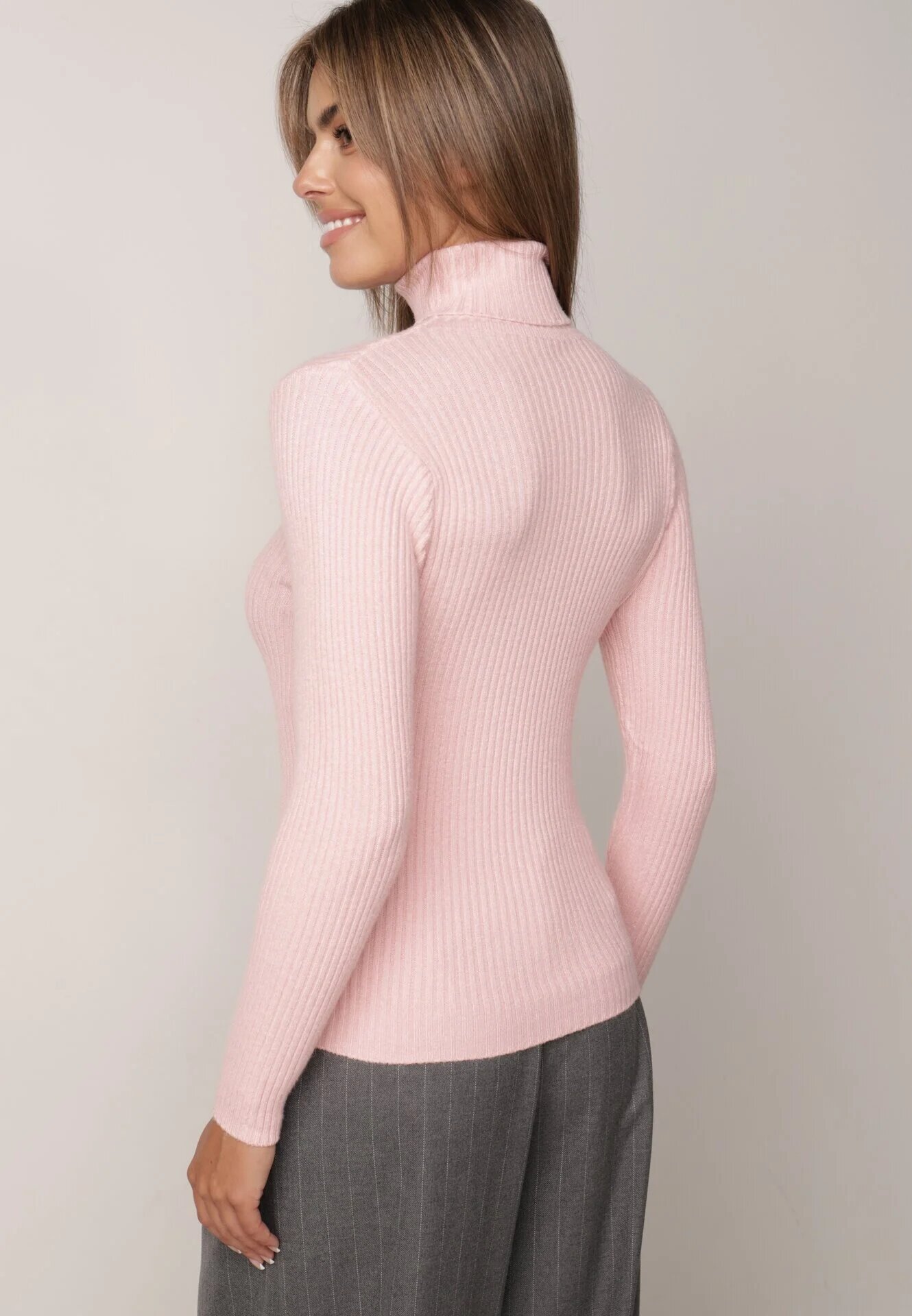 j&x Asortat elastic cu guler înalt din bumbac din tricot reiat Sindhe Roz
