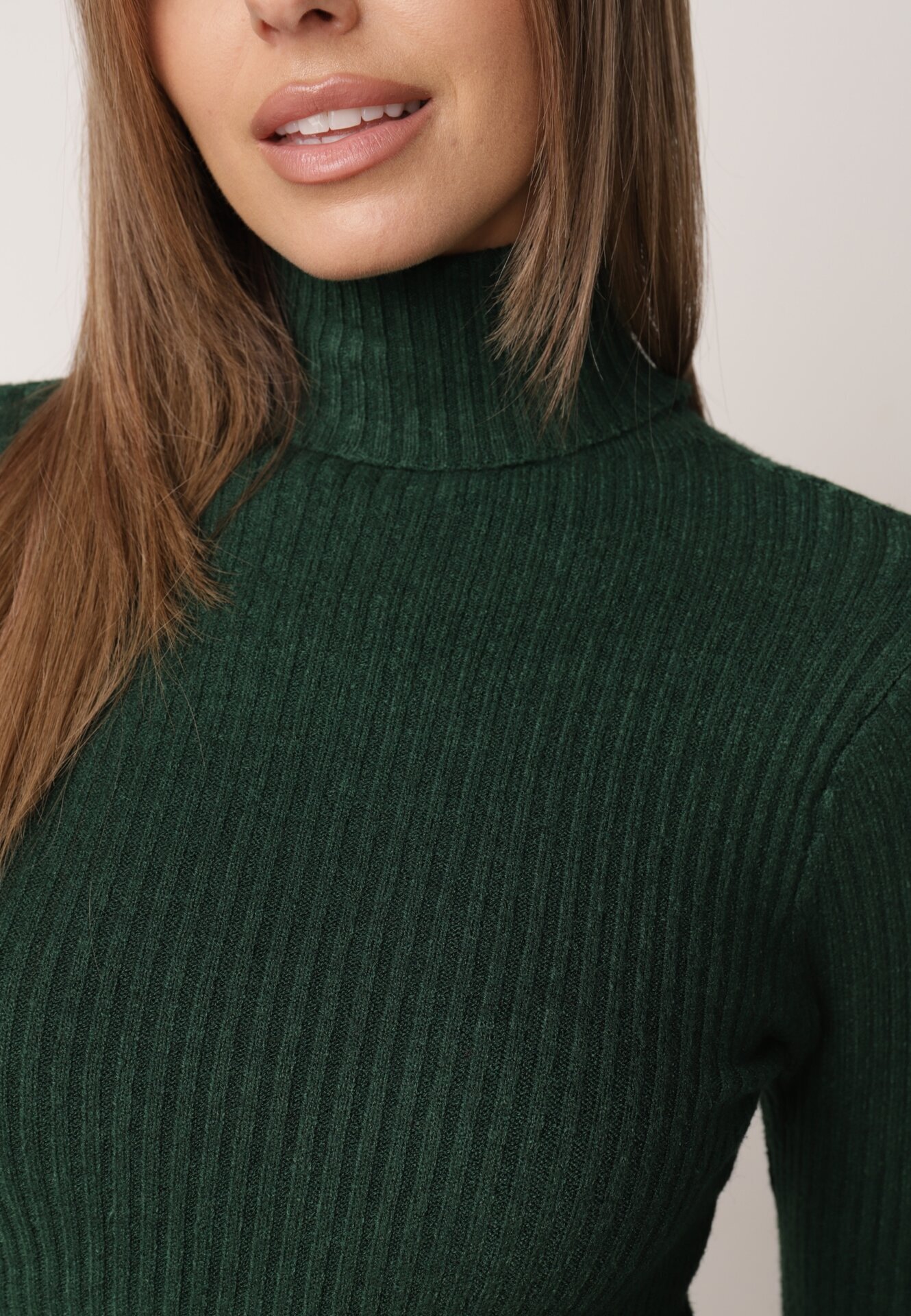 j&x Asortat elastic cu guler înalt din bumbac din tricot reiat Sindhe Verde închis