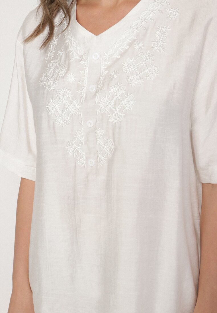 j&x Bluză Albă din bumbac cu broderie decorativă Rinevra