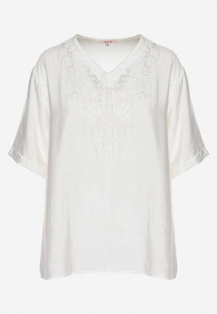 j&x Bluză Albă din bumbac cu broderie decorativă Rinevra