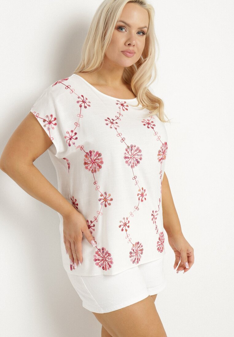 j&x Bluză Albă din bumbac Decorată cu broderie și paiete Mailitte