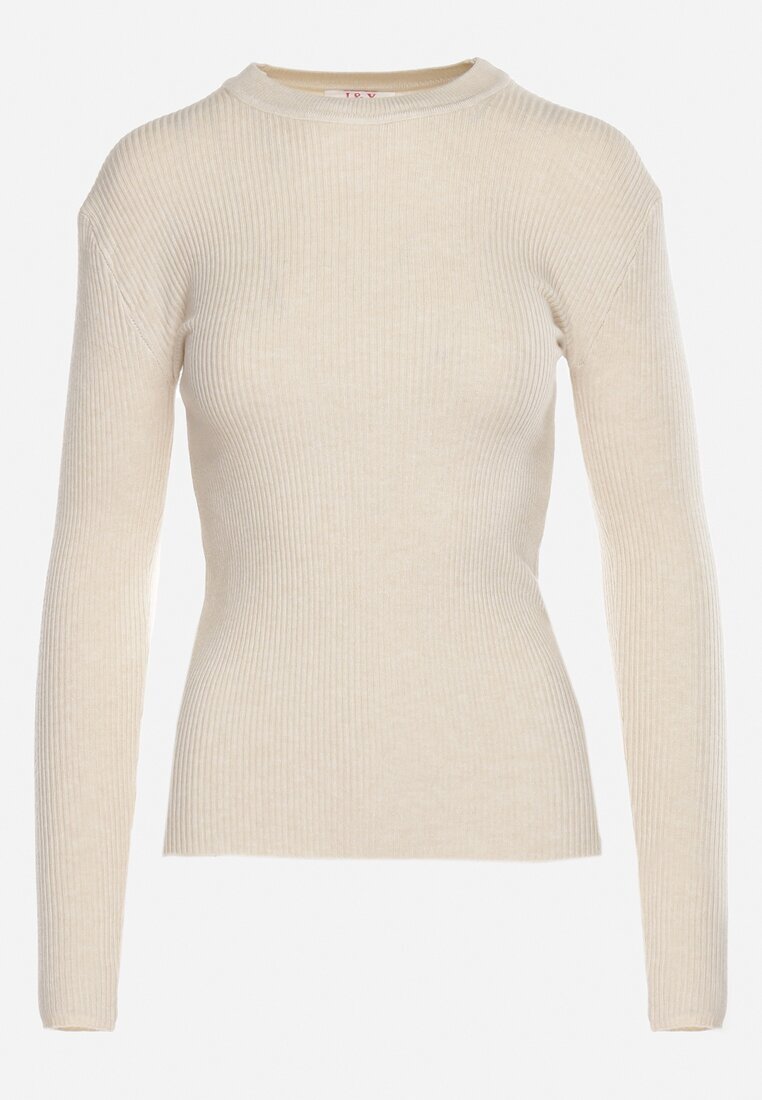 j&x Bluză Bej Deschis cu Mâneci Lungi din Tricot cu Dungi Delicate Terilanne