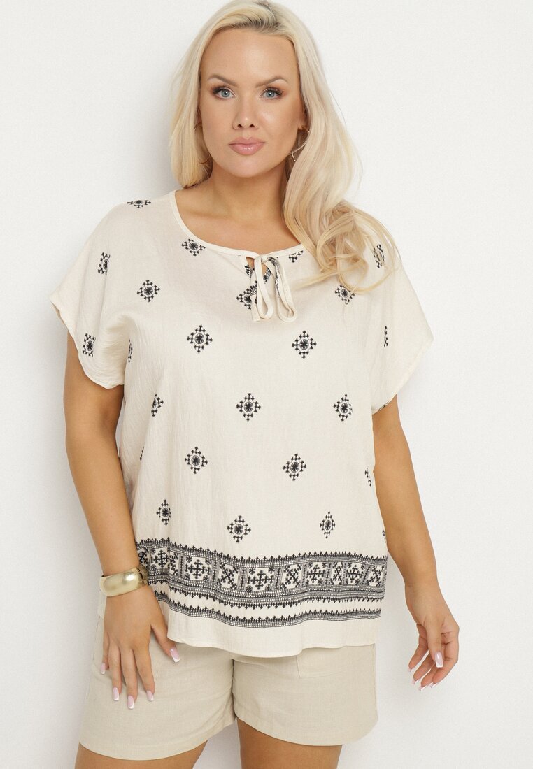 j&x Bluză Bej deschis cu model stil Boho Frolzedi