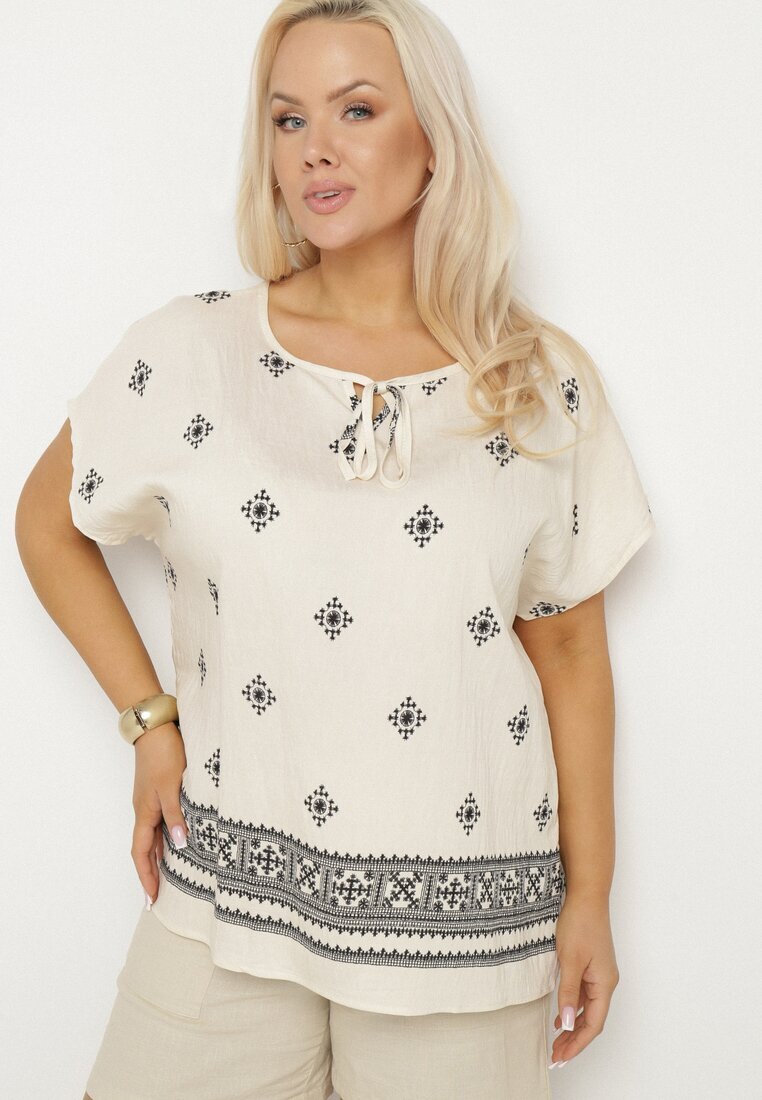 j&x Bluză Bej deschis cu model stil Boho Frolzedi