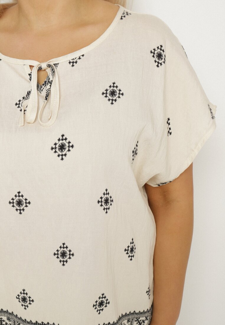 j&x Bluză Bej deschis cu model stil Boho Frolzedi
