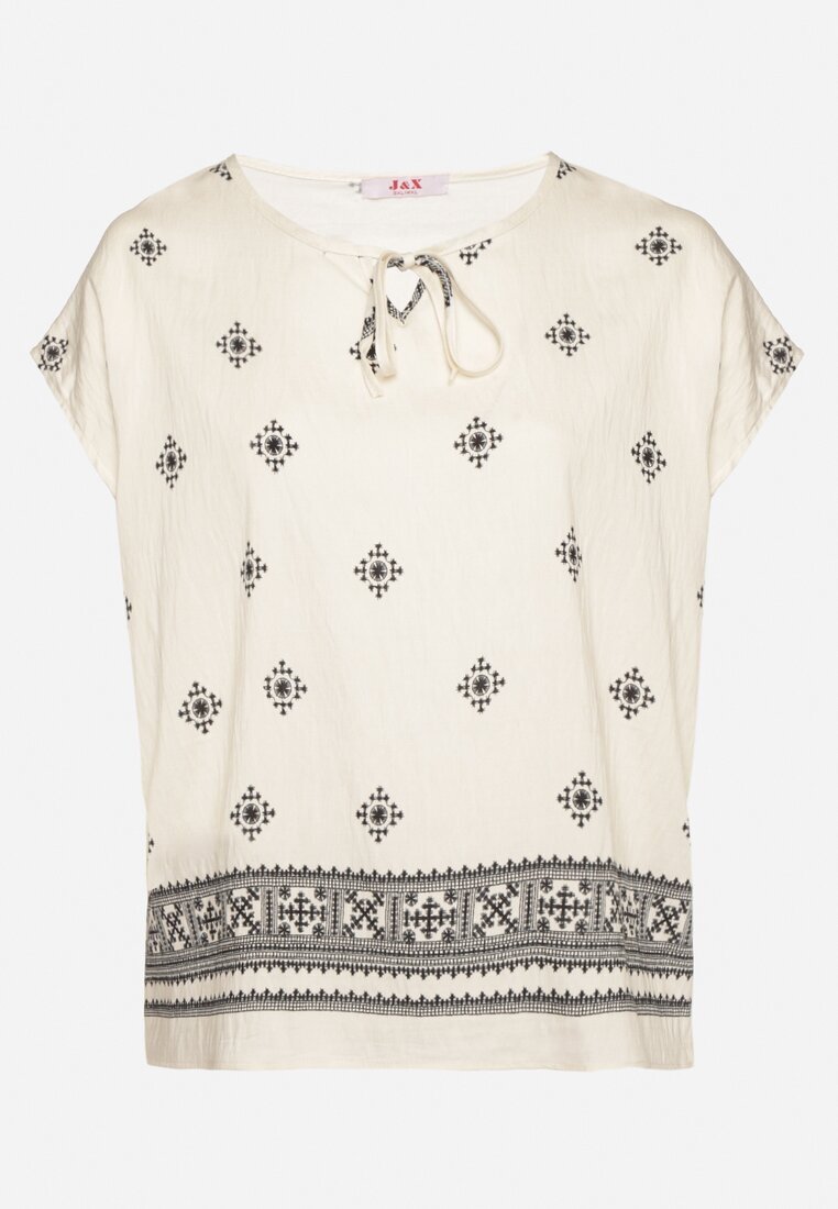 j&x Bluză Bej deschis cu model stil Boho Frolzedi