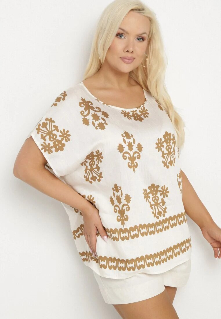 j&x Bluză bej deschis din viscoză cu model stil boho Lunaseia