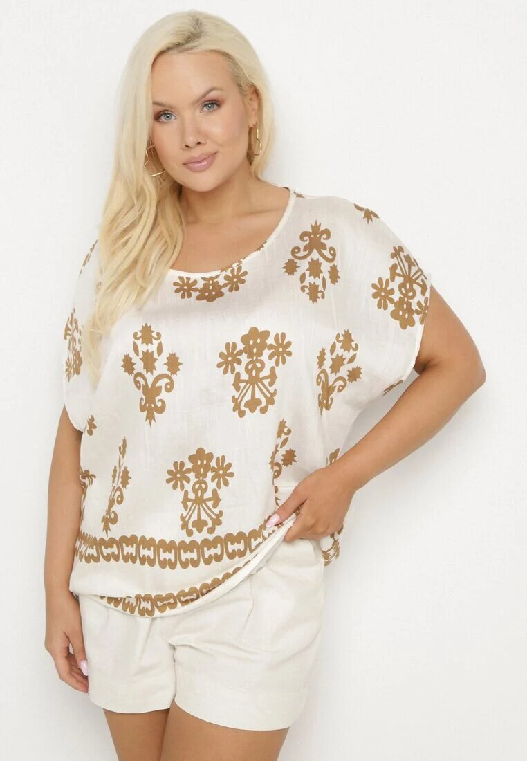 j&x Bluză bej deschis din viscoză cu model stil boho Lunaseia