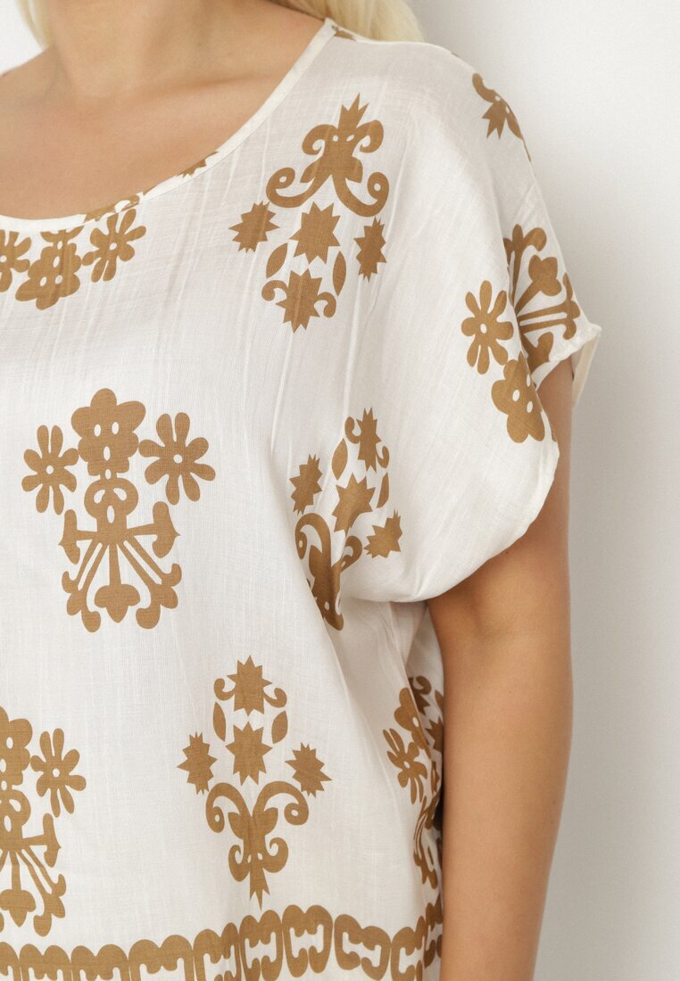 j&x Bluză bej deschis din viscoză cu model stil boho Lunaseia