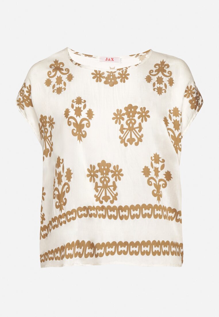 j&x Bluză bej deschis din viscoză cu model stil boho Lunaseia