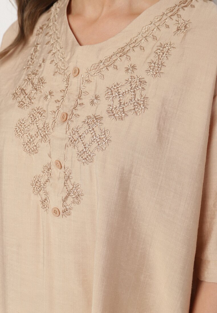 j&x Bluză Bej Din bumbac cu broderie decorativă Rinevra