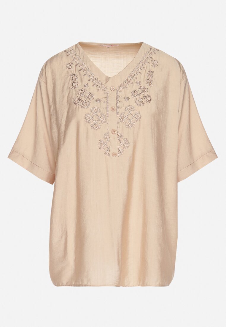 j&x Bluză Bej Din bumbac cu broderie decorativă Rinevra
