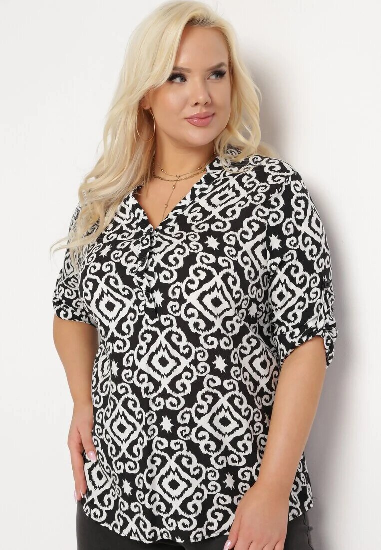 j&x Bluză de viscoză Negru-Alb cu nasturi cu imprimeu geometric Perita