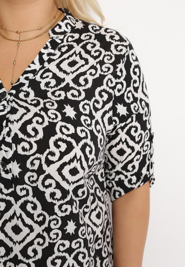 j&x Bluză de viscoză Negru-Alb cu nasturi cu imprimeu geometric Perita