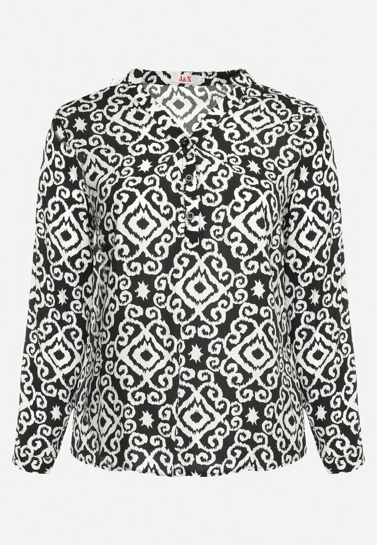 j&x Bluză de viscoză Negru-Alb cu nasturi cu imprimeu geometric Perita