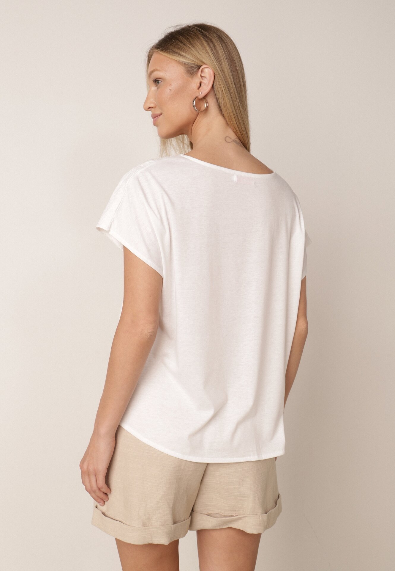 j&x Bluză din Bumbac cu Croi Oversize Decorată cu Broderie Adriatea Albă