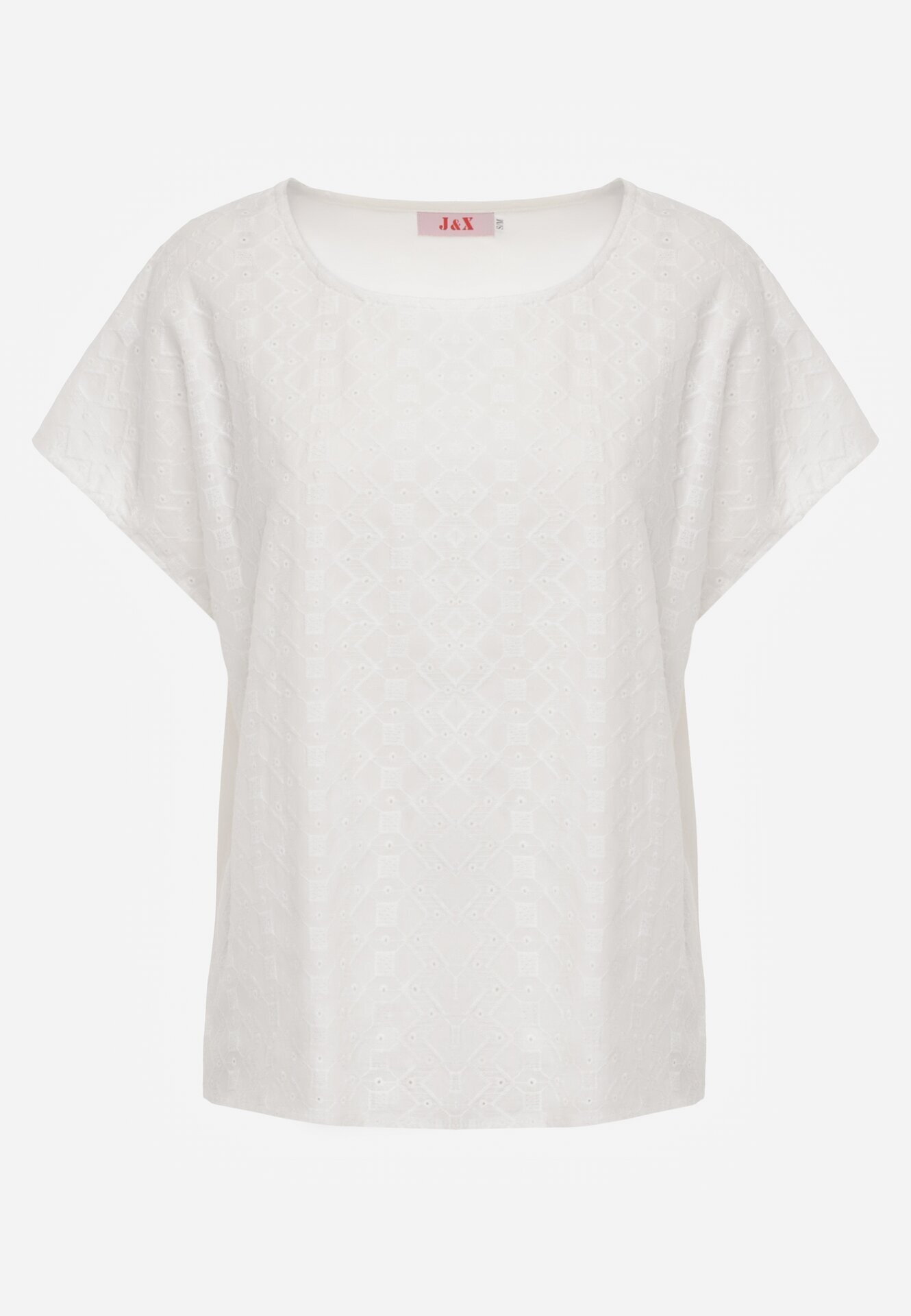 j&x Bluză din Bumbac cu Croi Oversize Decorată cu Broderie Adriatea Albă
