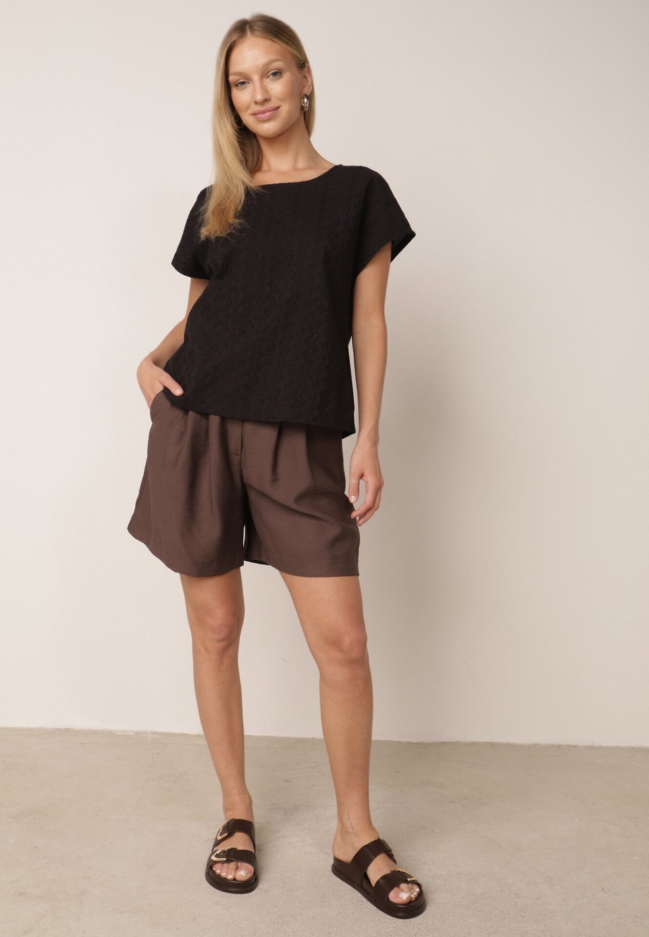 j&x Bluză din Bumbac cu Croi Oversize Decorată cu Broderie Adriatea Neagră