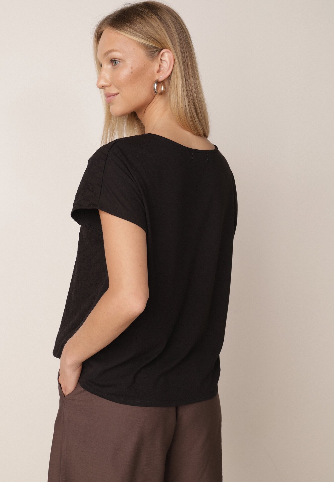 j&x Bluză din Bumbac cu Croi Oversize Decorată cu Broderie Adriatea Neagră
