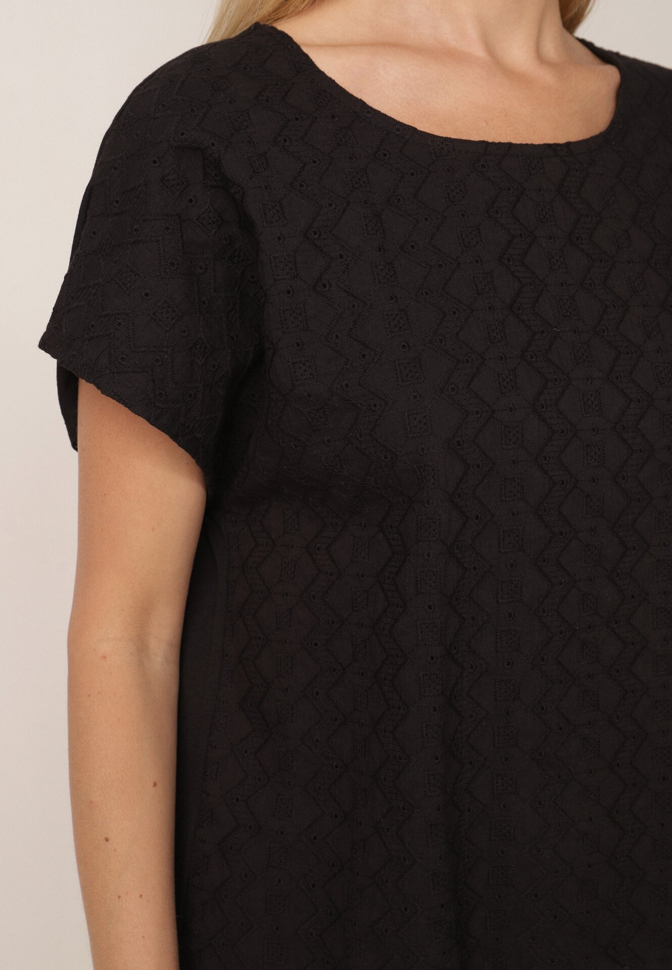 j&x Bluză din Bumbac cu Croi Oversize Decorată cu Broderie Adriatea Neagră