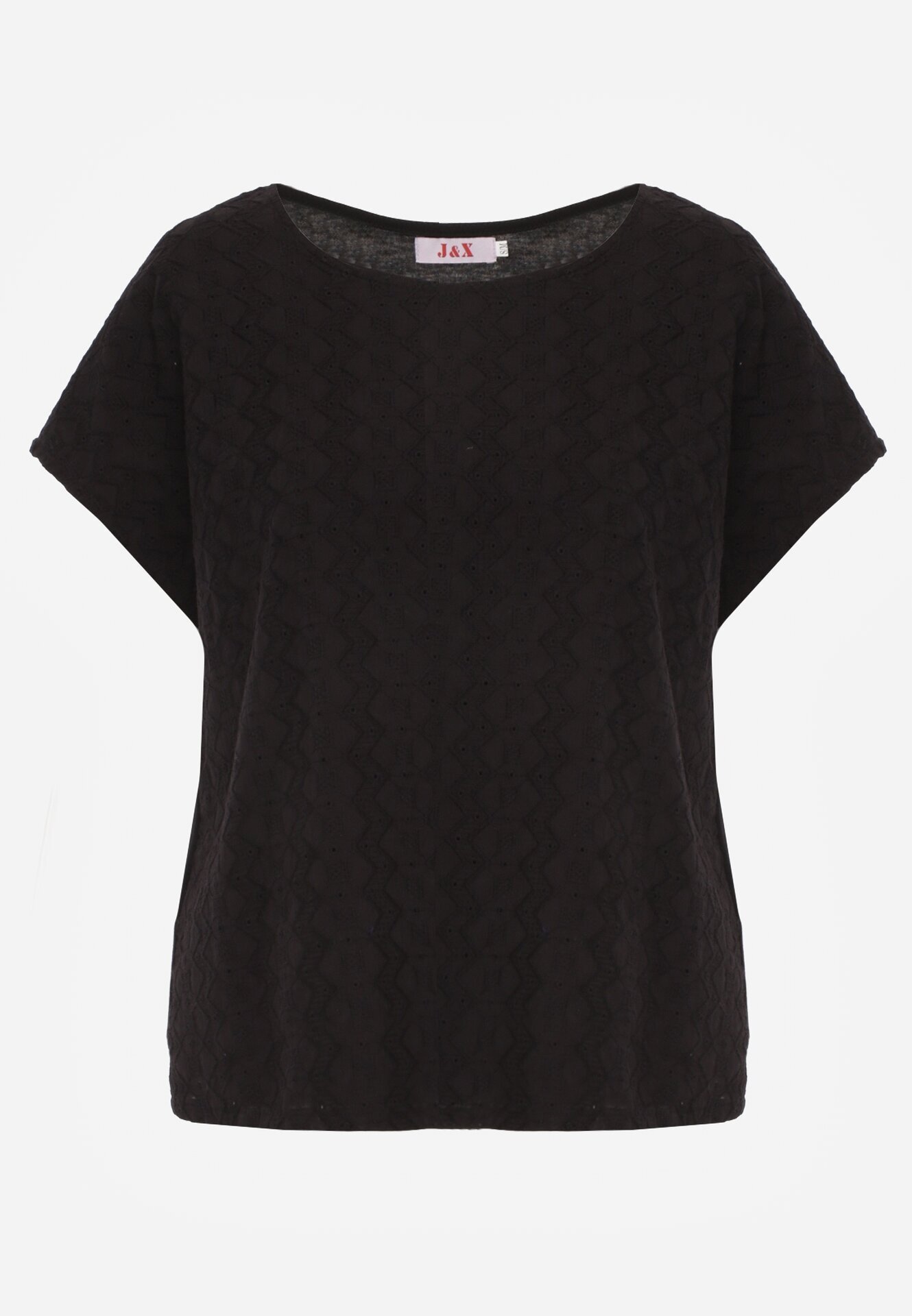 j&x Bluză din Bumbac cu Croi Oversize Decorată cu Broderie Adriatea Neagră