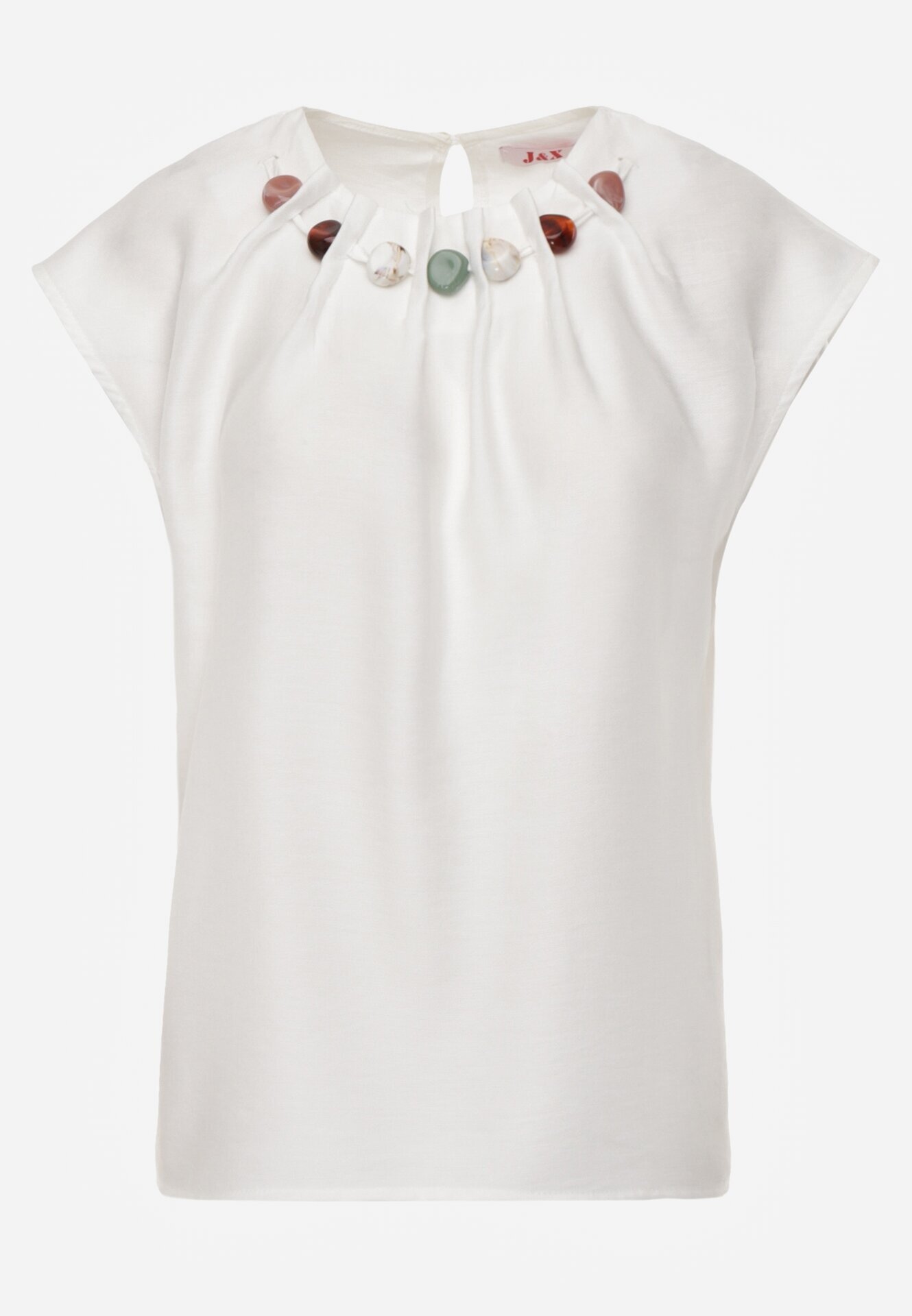 j&x Bluză din viscoză în stil boho cu aplicație din imitație de pietre Rosunte Albă