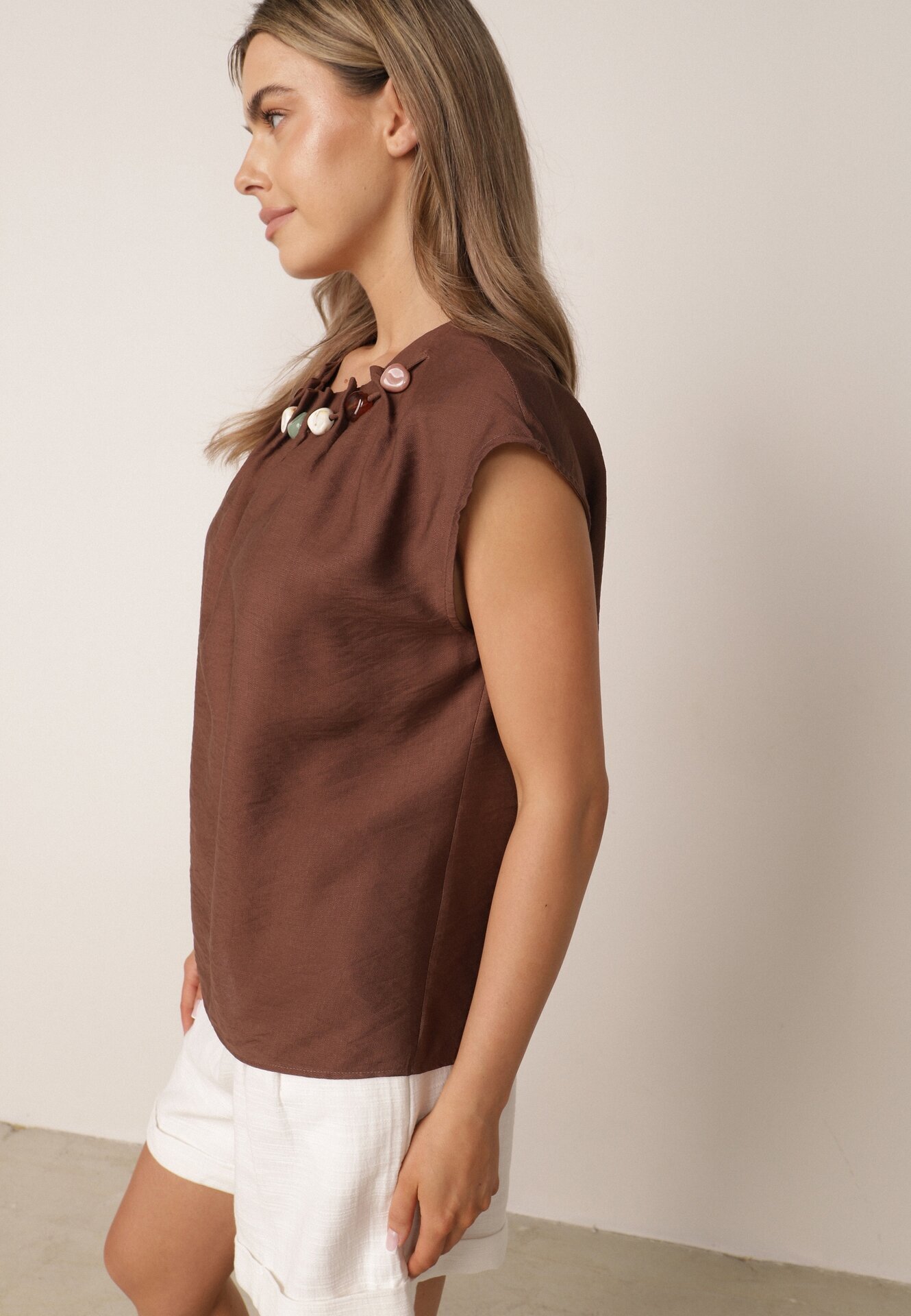 j&x Bluză din viscoză în stil boho cu aplicație din imitație de pietre Rosunte Maro