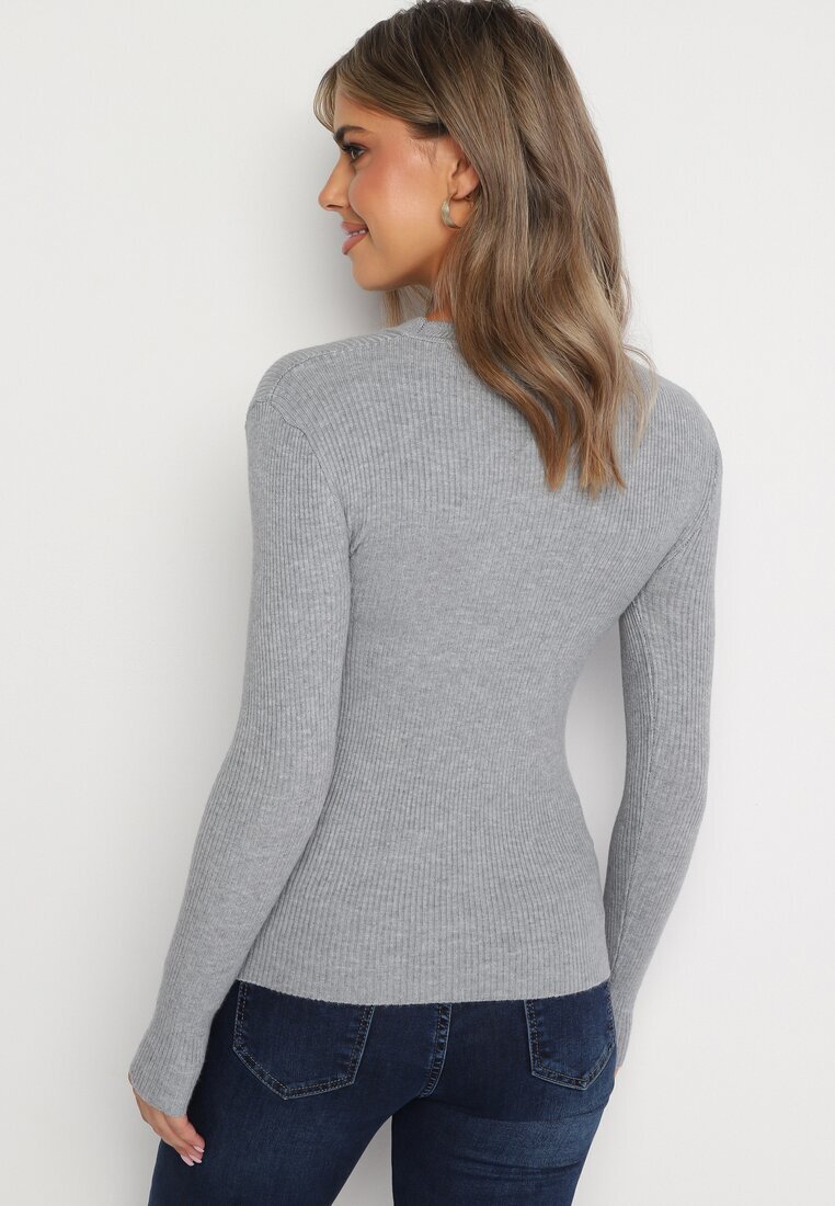 j&x Bluză Gri cu Mâneci Lungi din Tricot cu Dungi Delicate Terilanne