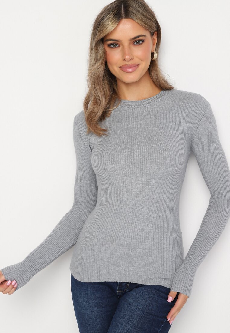 j&x Bluză Gri cu Mâneci Lungi din Tricot cu Dungi Delicate Terilanne