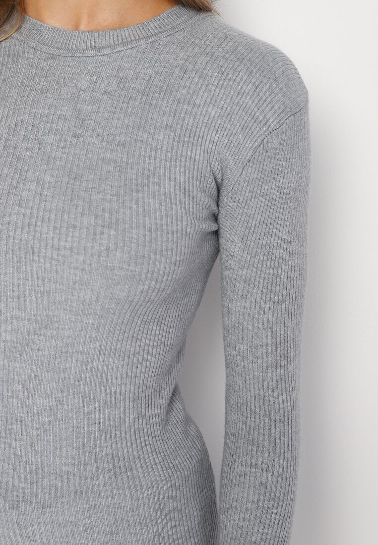 j&x Bluză Gri cu Mâneci Lungi din Tricot cu Dungi Delicate Terilanne