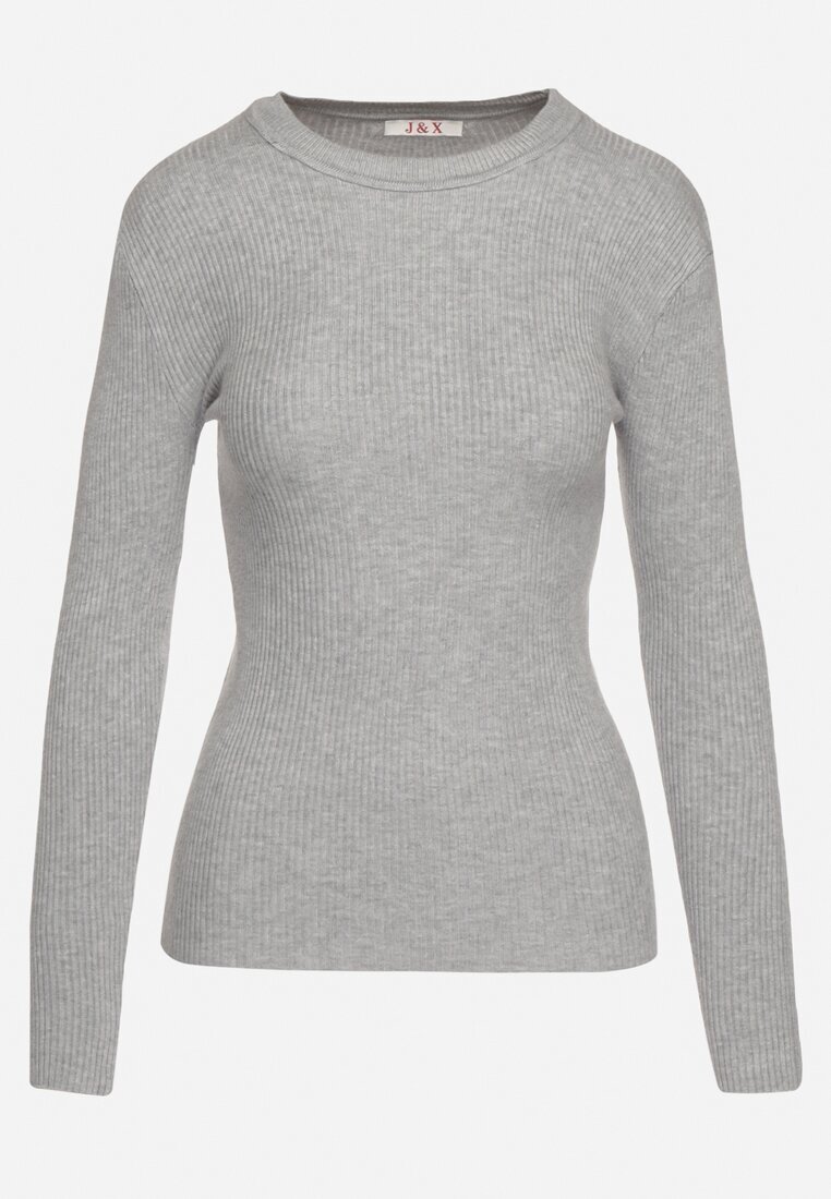 j&x Bluză Gri cu Mâneci Lungi din Tricot cu Dungi Delicate Terilanne