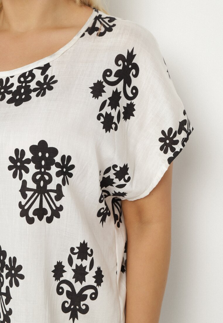 j&x Bluză Negru-Alb din Viscoză cu Model în Stil Boho Lunaseia
