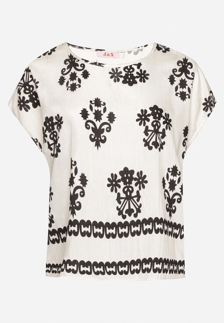 j&x Bluză Negru-Alb din Viscoză cu Model în Stil Boho Lunaseia