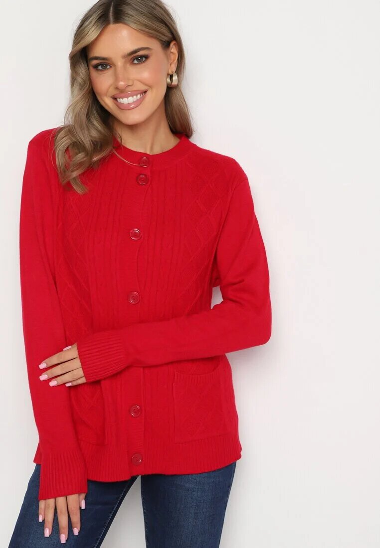 j&x Cardigan Clasic Bordo cu adaos de bumbac cu nasturi cu relief geometric Mevasina