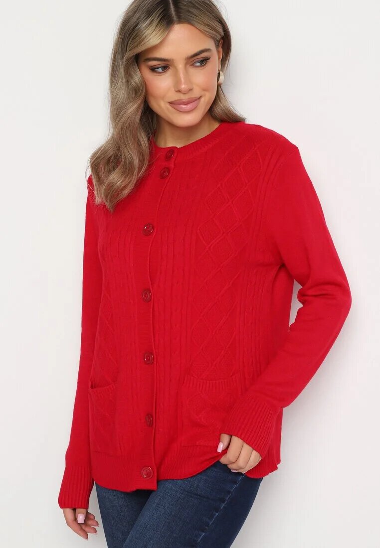 j&x Cardigan Clasic Bordo cu adaos de bumbac cu nasturi cu relief geometric Mevasina