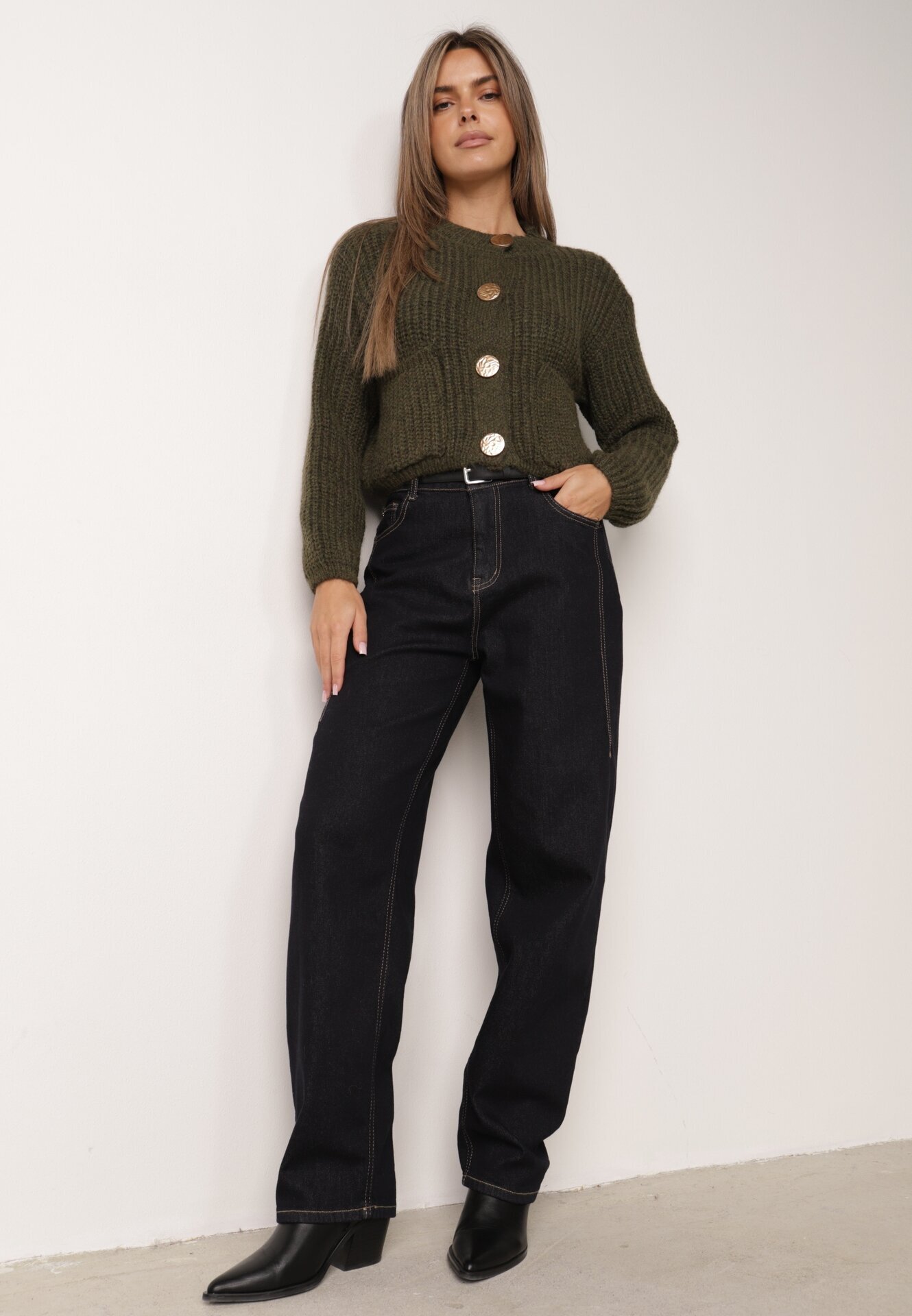 j&x Cardigan cu buzunare și nasturi aurii cu lână Aromi Verde