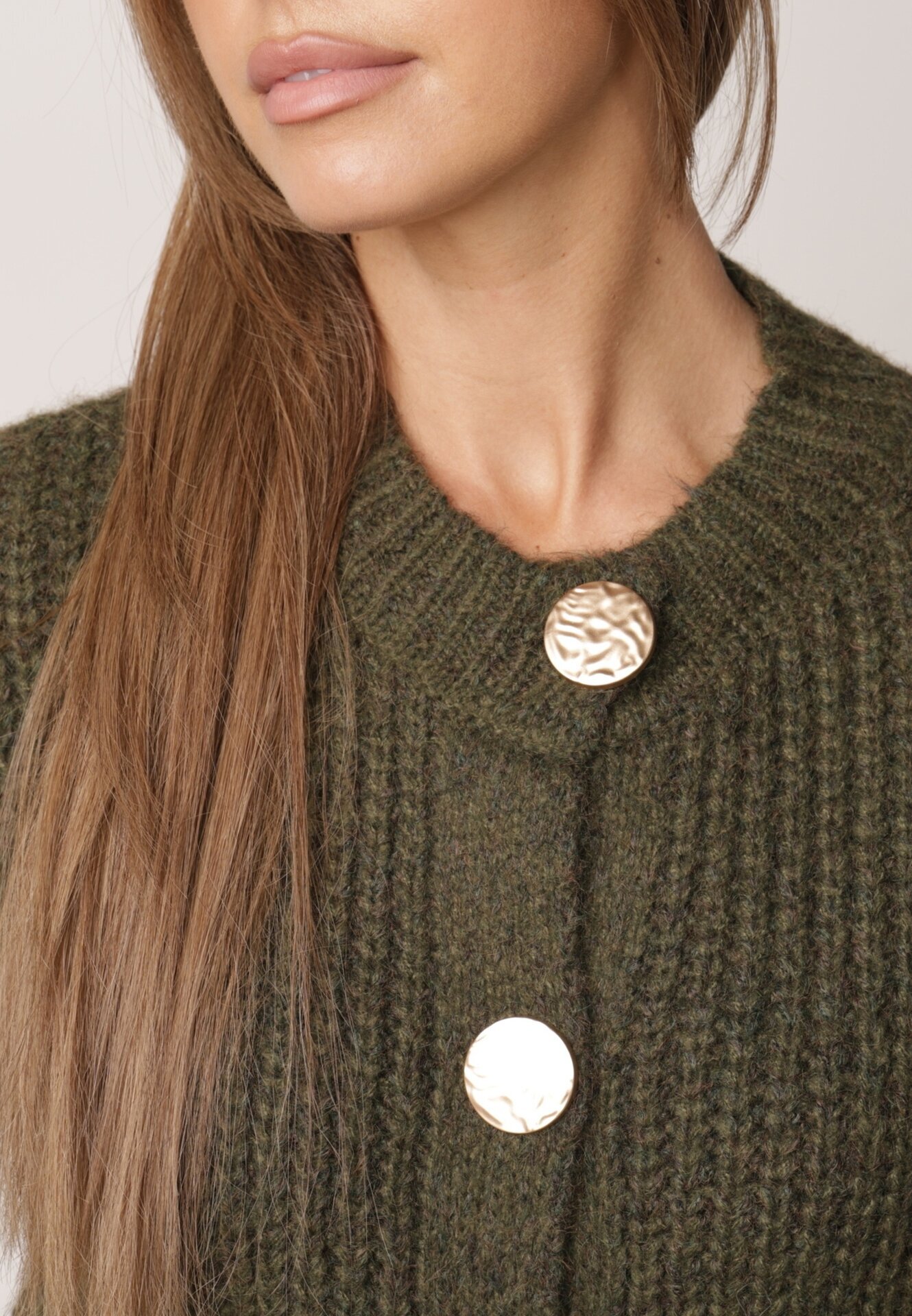 j&x Cardigan cu buzunare și nasturi aurii cu lână Aromi Verde