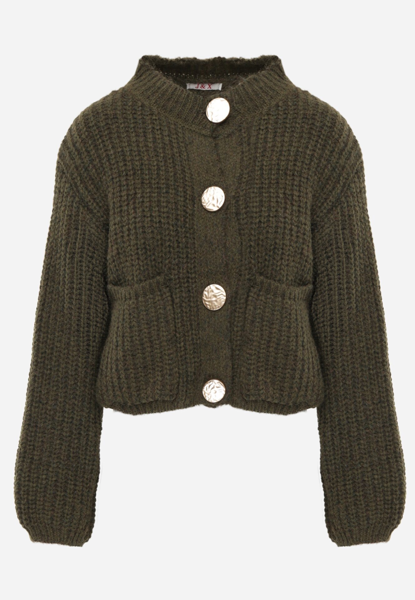 j&x Cardigan cu buzunare și nasturi aurii cu lână Aromi Verde