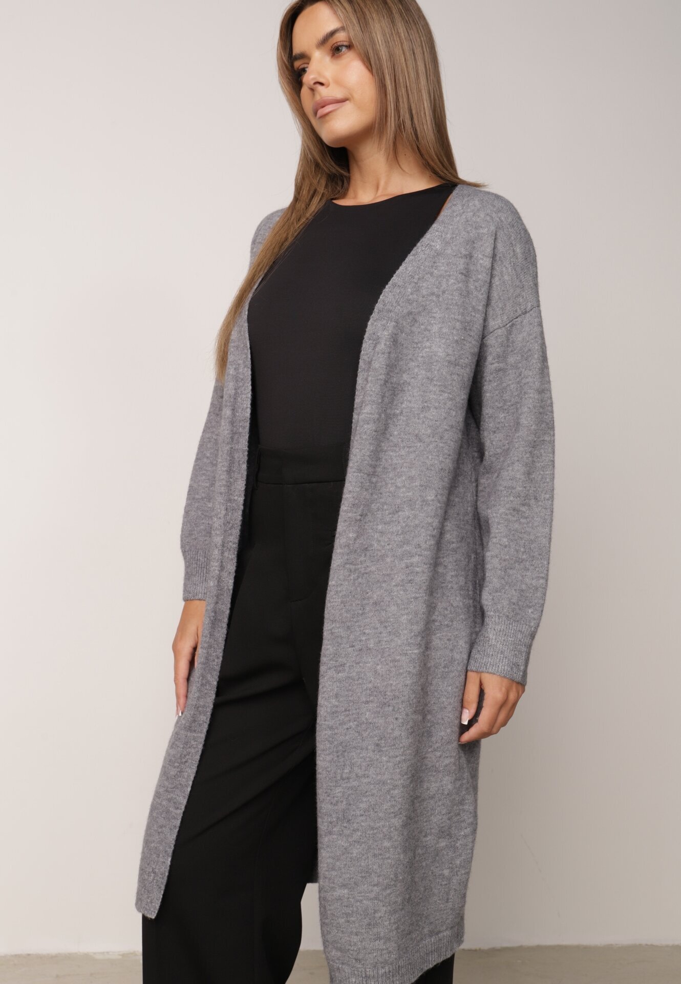 j&x Cardigan cu lână cu croi lung Vallise Bej Gri
