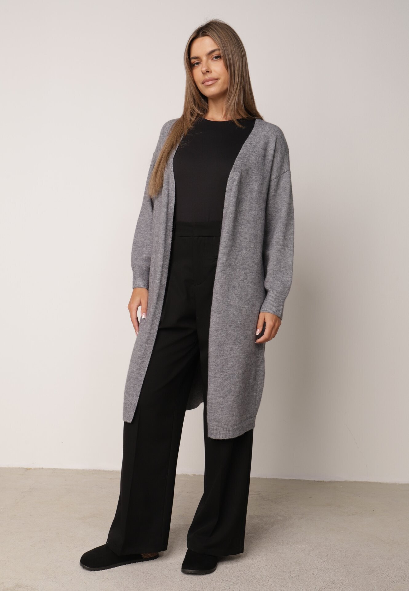 j&x Cardigan cu lână cu croi lung Vallise Bej Gri