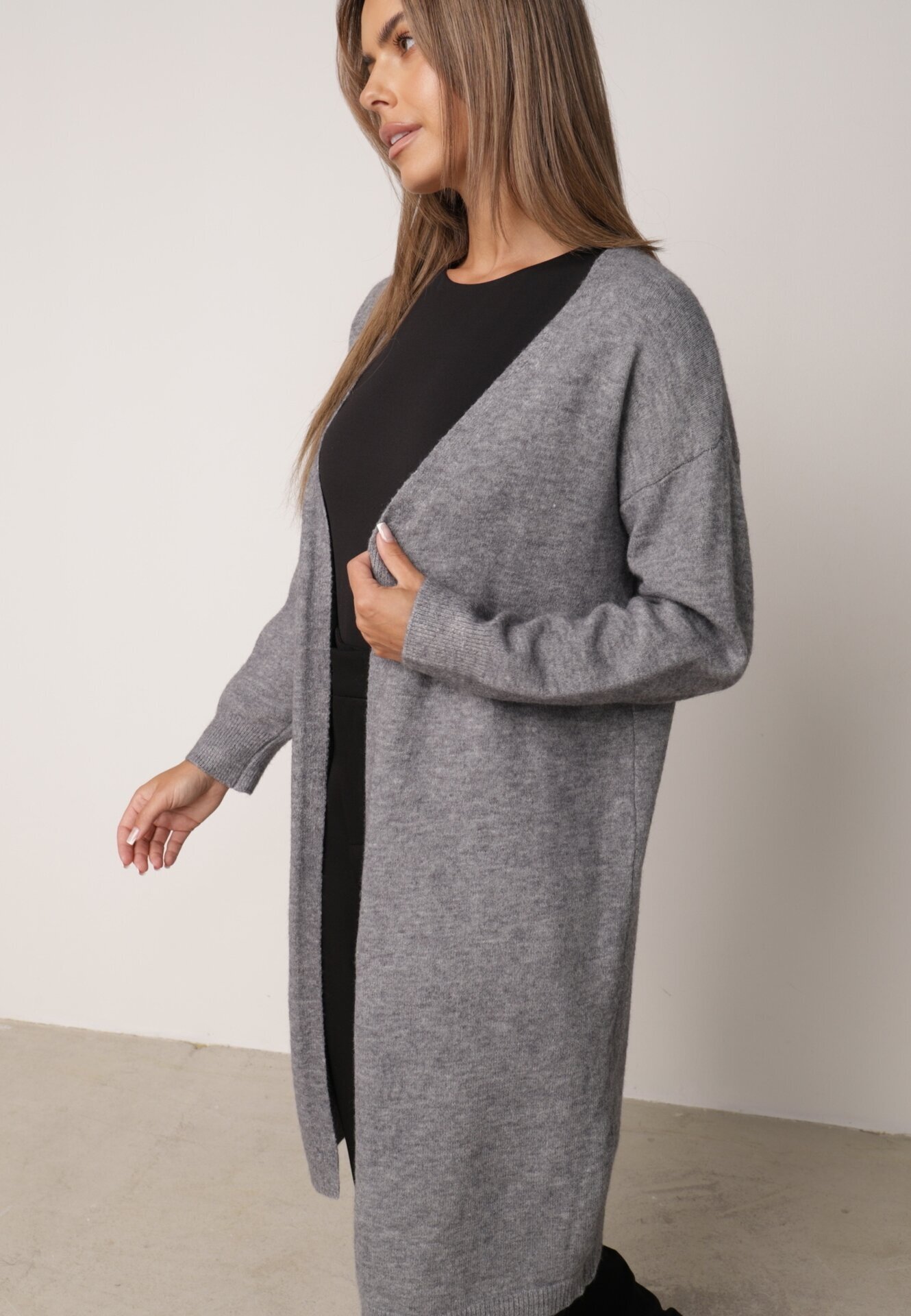 j&x Cardigan cu lână cu croi lung Vallise Bej Gri