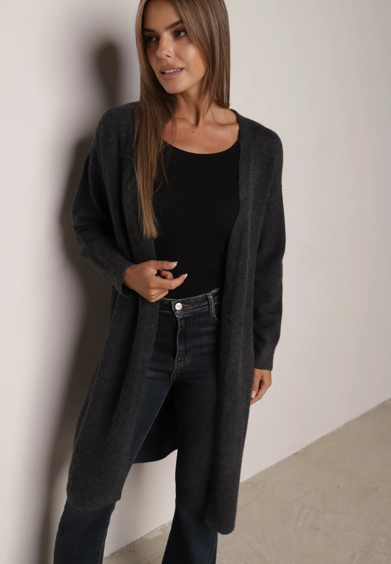 j&x Cardigan cu lână cu croi lung Vallise Bej Gri închis
