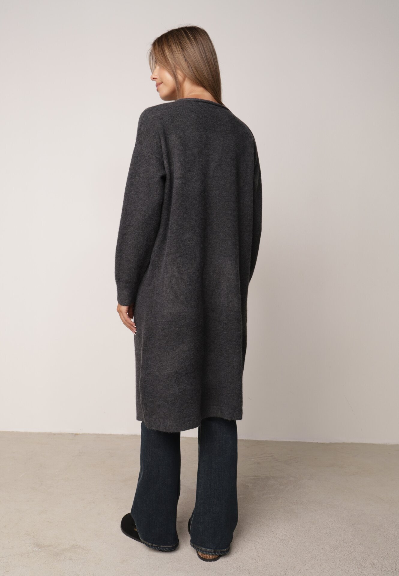 j&x Cardigan cu lână cu croi lung Vallise Bej Gri închis