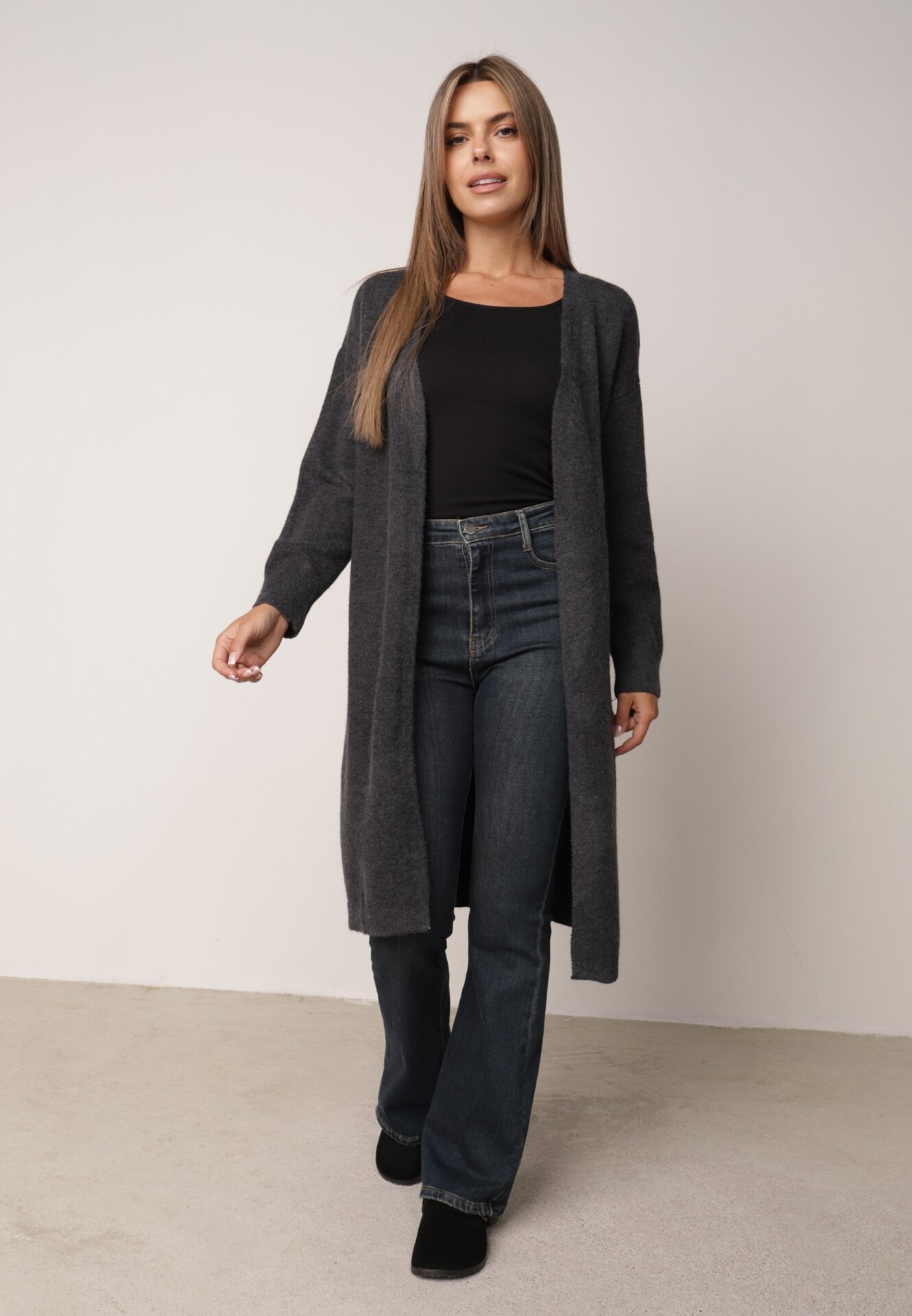 j&x Cardigan cu lână cu croi lung Vallise Bej Gri închis