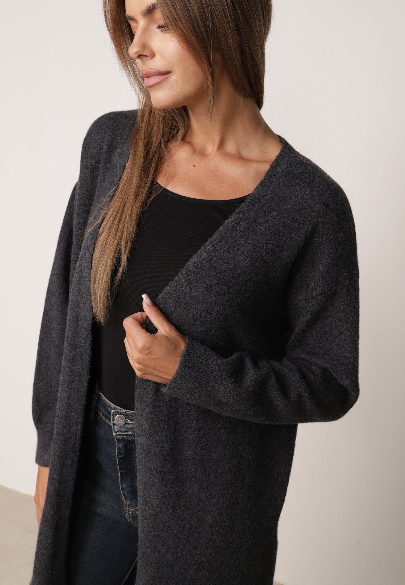 j&x Cardigan cu lână cu croi lung Vallise Bej Gri închis