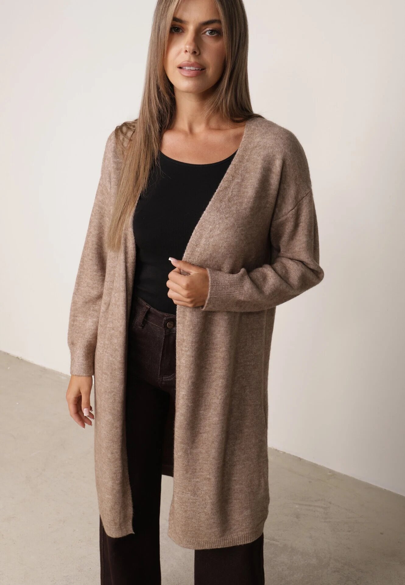 j&x Cardigan cu lână cu croi lung Vallise Bej Maro deschis