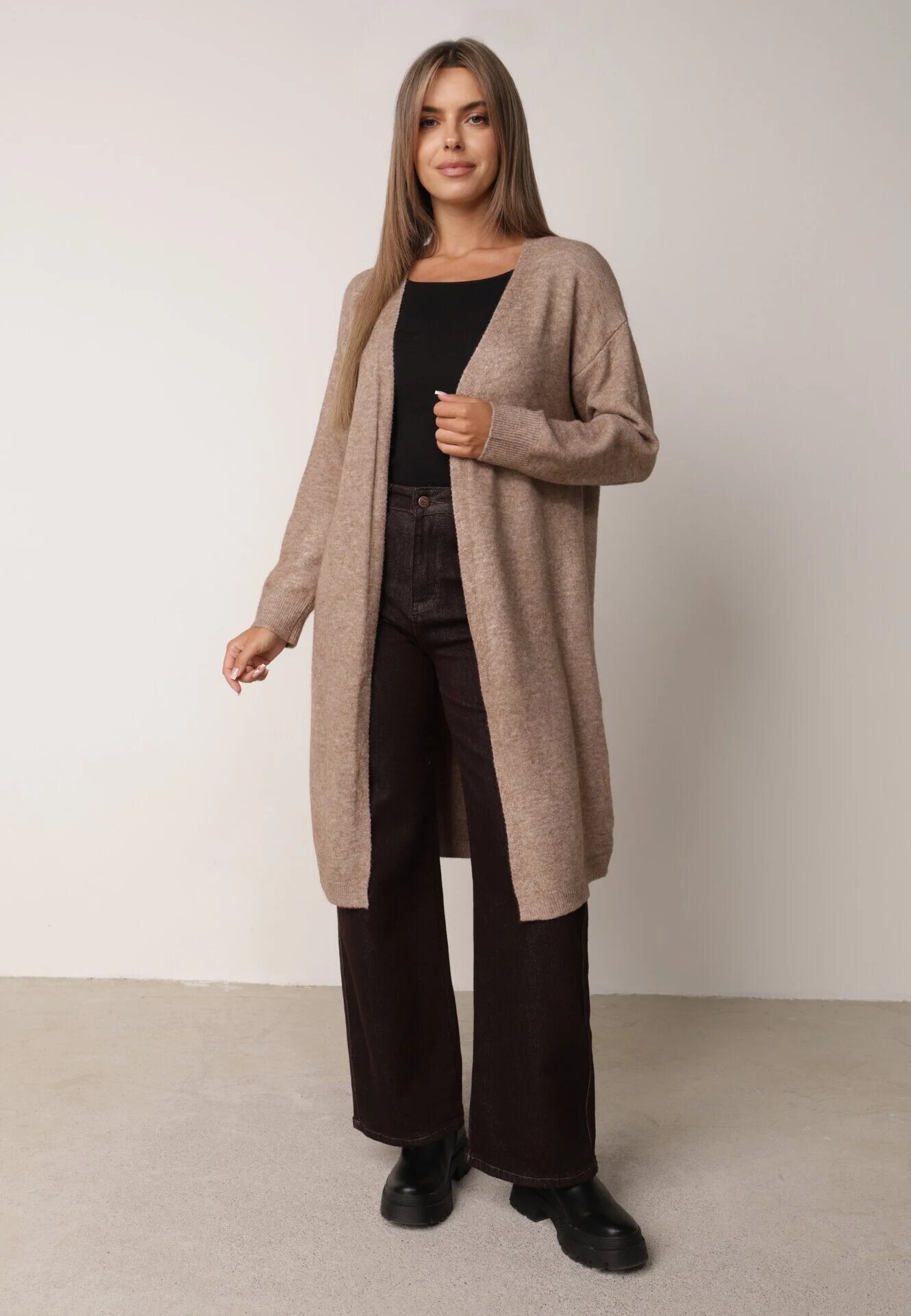 j&x Cardigan cu lână cu croi lung Vallise Bej Maro deschis