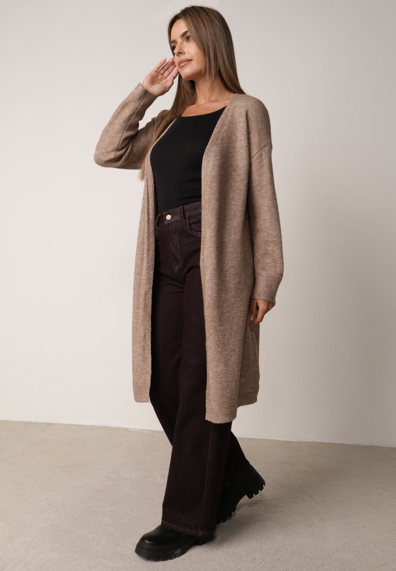 j&x Cardigan cu lână cu croi lung Vallise Bej Maro deschis