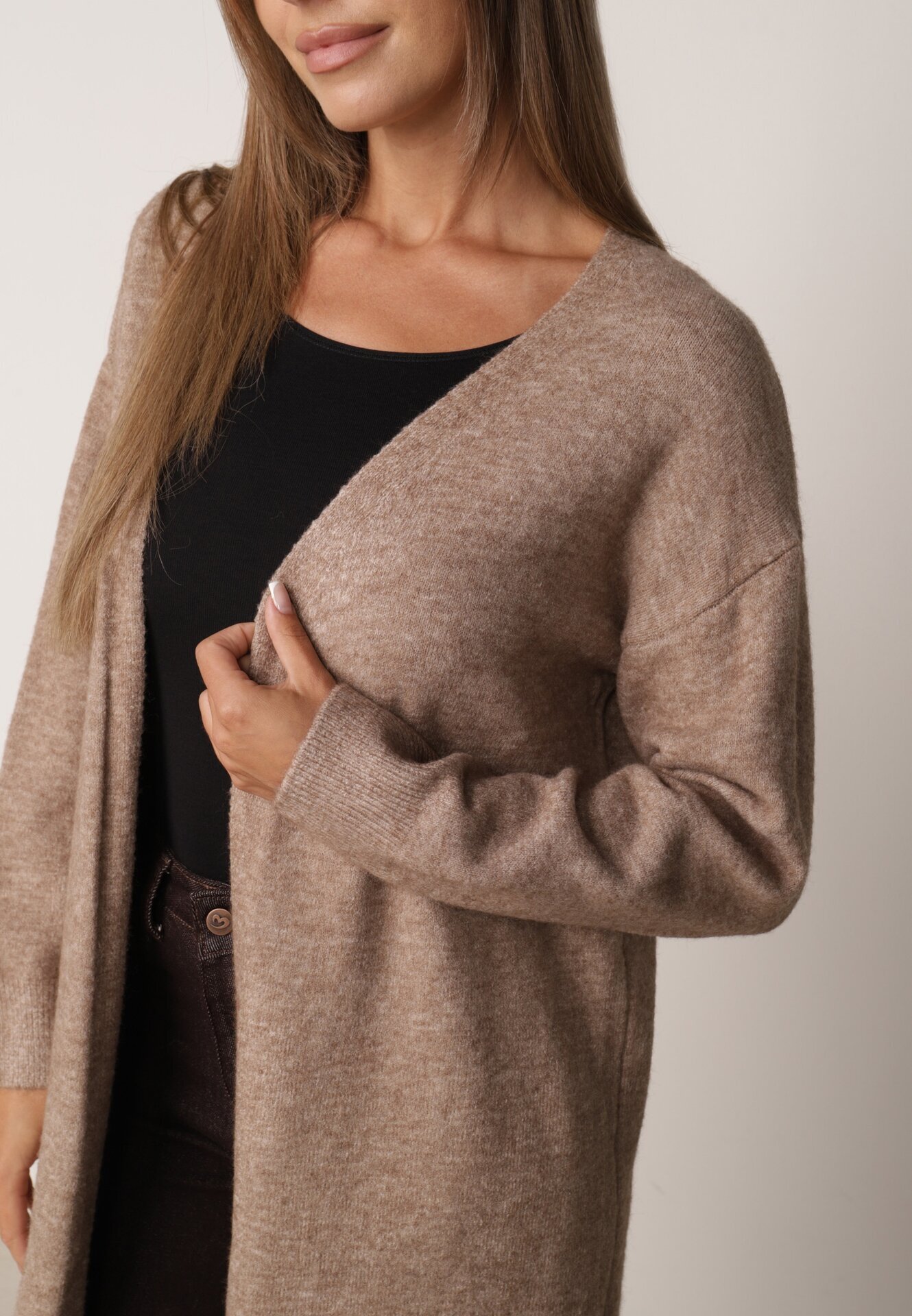 j&x Cardigan cu lână cu croi lung Vallise Bej Maro deschis