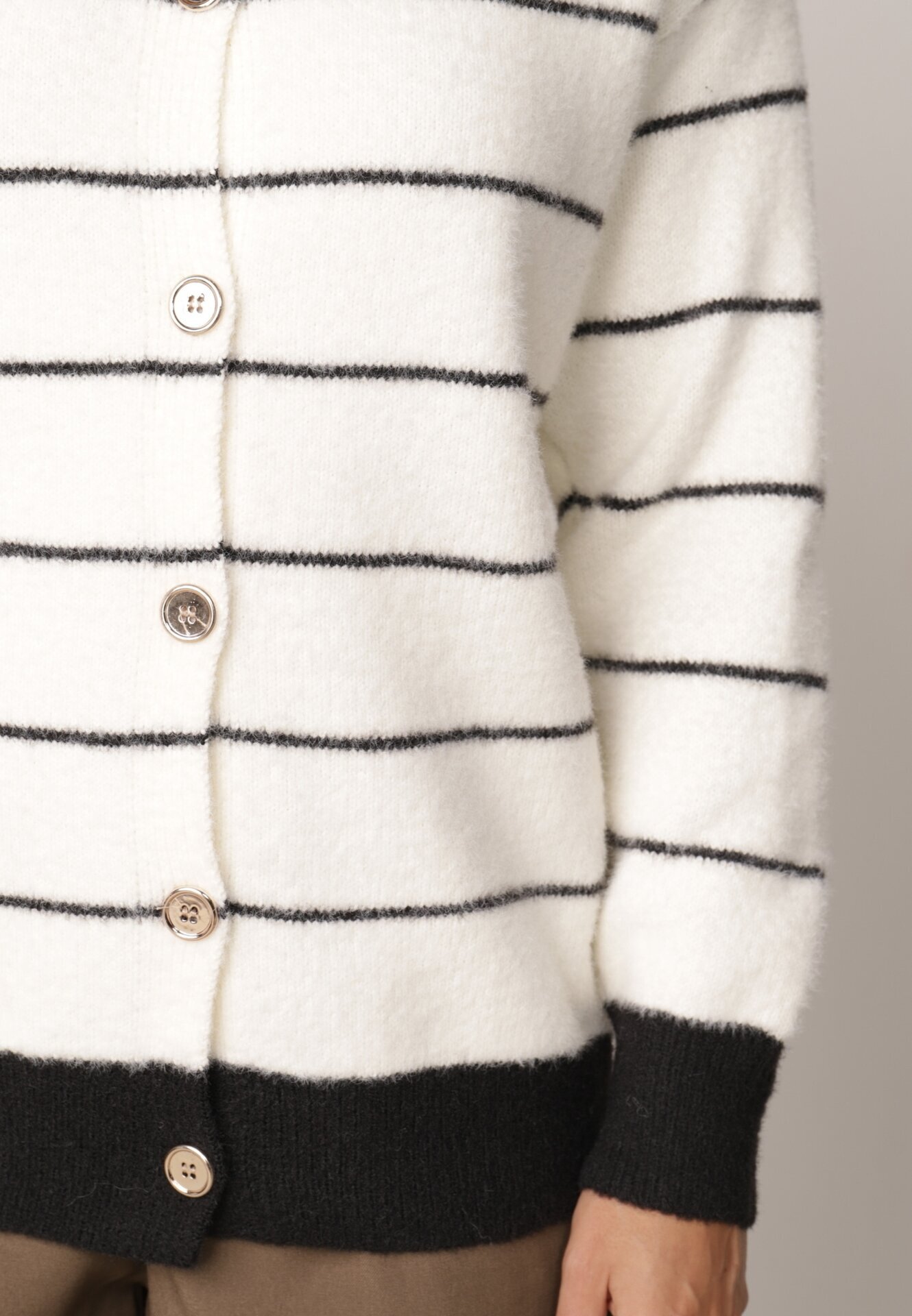 j&x Cardigan cu lână și bumbac cu nasturi în dungi Jord Negru cu crem